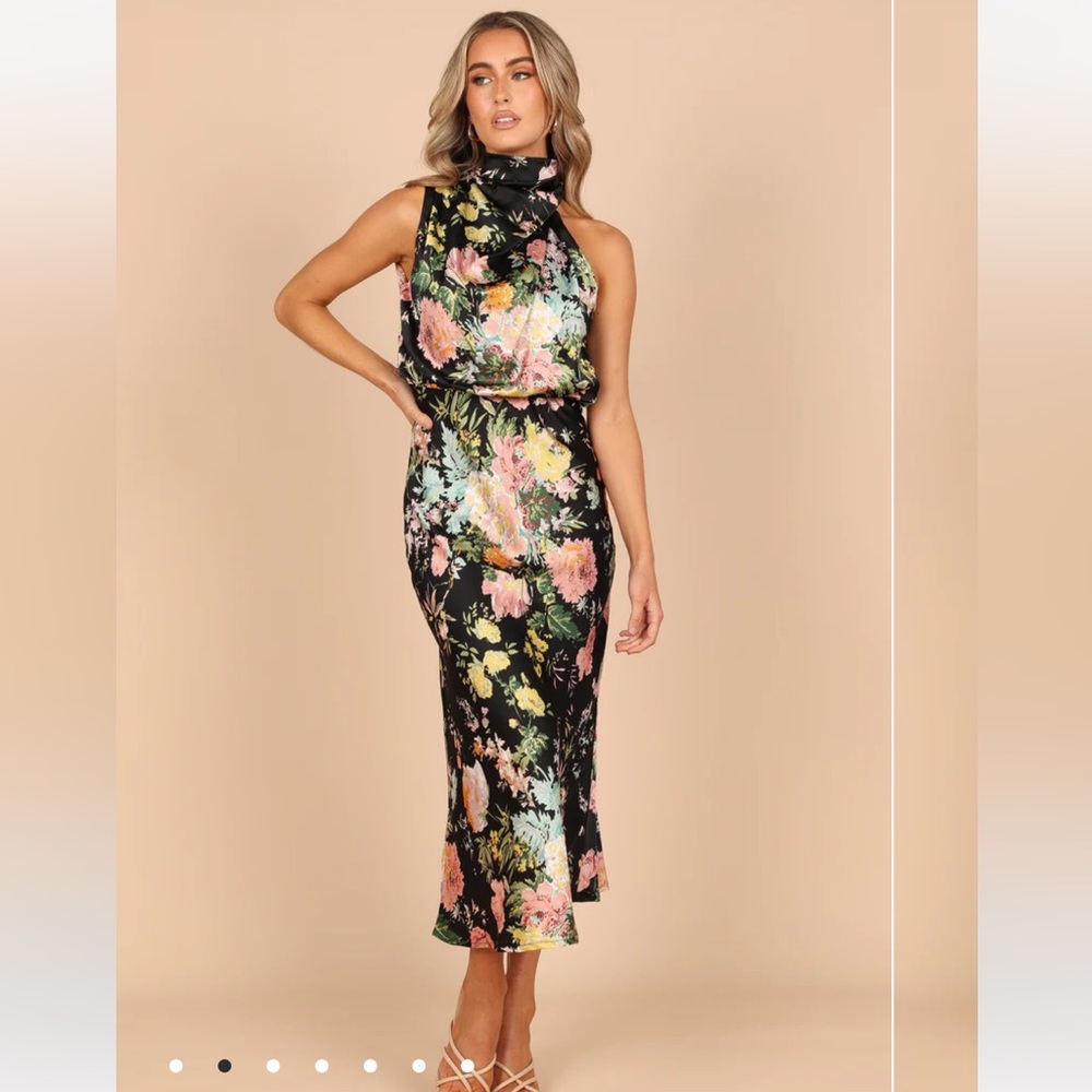 Petal & Pup Anabelle Halter Neck Maxi Dress - Black Floral Size S